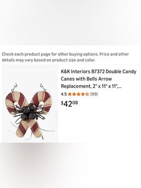 K&K Interiors Red and Cream Double Candy Cane Arrow Replacement Sign.